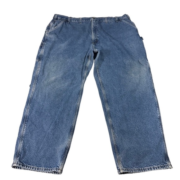 Vtg Carhartt Medium Wash Carpenter Blue Jeans Sz 50x32 Flannel Lined 7 Pockets - Picture 1 of 16